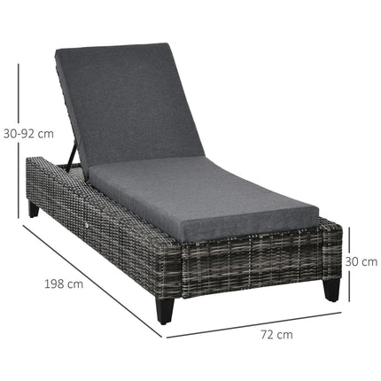 Sun lounger in rattan, adjustable 5 levels, with cushion, grey