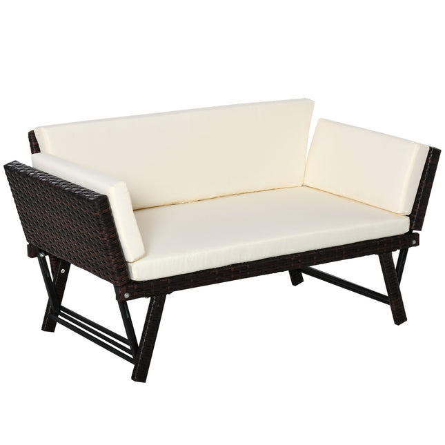 2-seater poly rattan garden sofa with folding armrests
