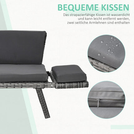 Poly rattan gray 2-seater garden sofa with folding arms