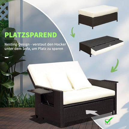 Brown polyrattan 2-seater garden chair with cushions