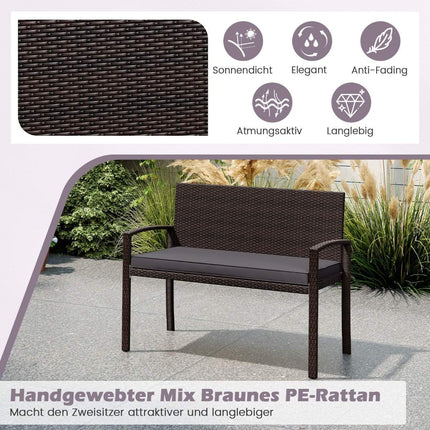 Polyrattan Outdoor Bench with Cushion, Weatherproof, 360kg Capacity