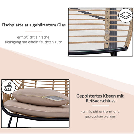 4-person sofa group in rattan, table in tempered glass, cushions