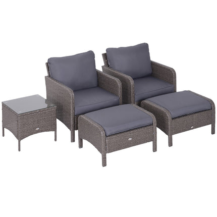 Outdoor dining set in polyrattan, dark grey, with cushions