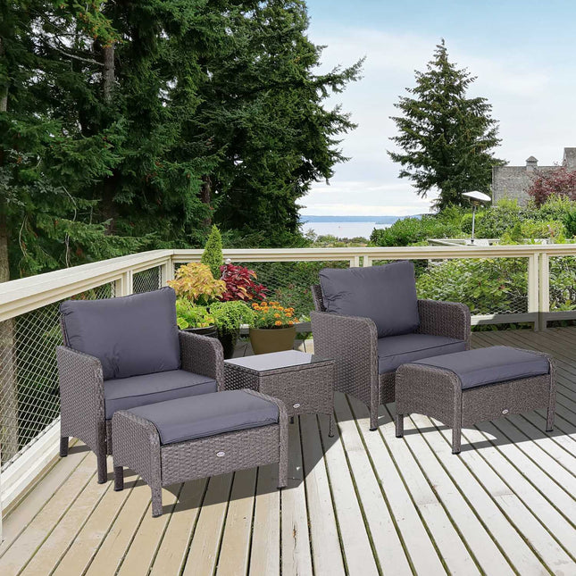 Outdoor dining set in polyrattan, dark grey, with cushions