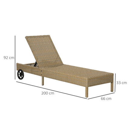 Adjustable sun lounger in poly rattan with cushion, Khaki