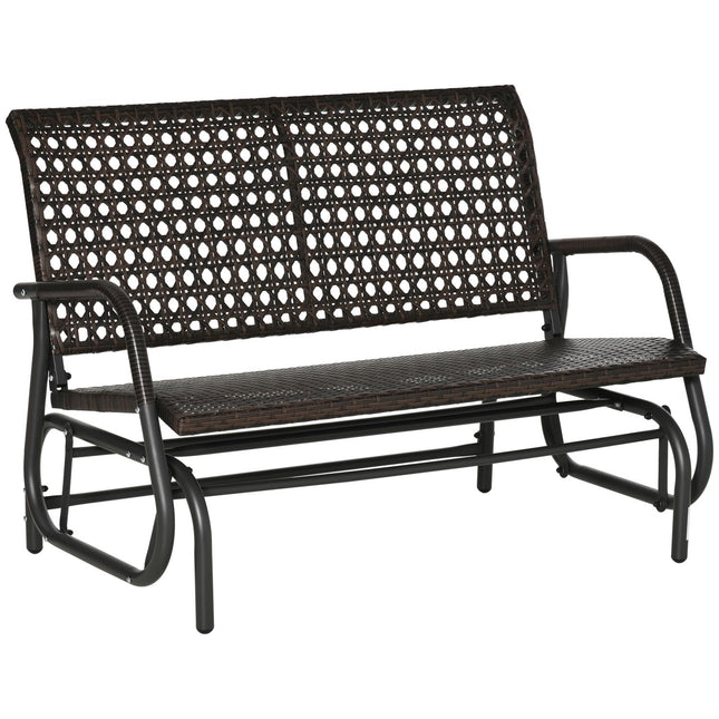 Polirattanowa Huśtawka Ławka 2-Osobowa Patio Ogrodowe Fotelik Ogrodowy Huśtawka Ogrodowa Z Oparciem Ławka Ławka Parkowa Brązowa 70 X 120 X 84 Cm