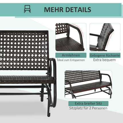 Outdoor 2-seater polyrattan swivel bench with backrest