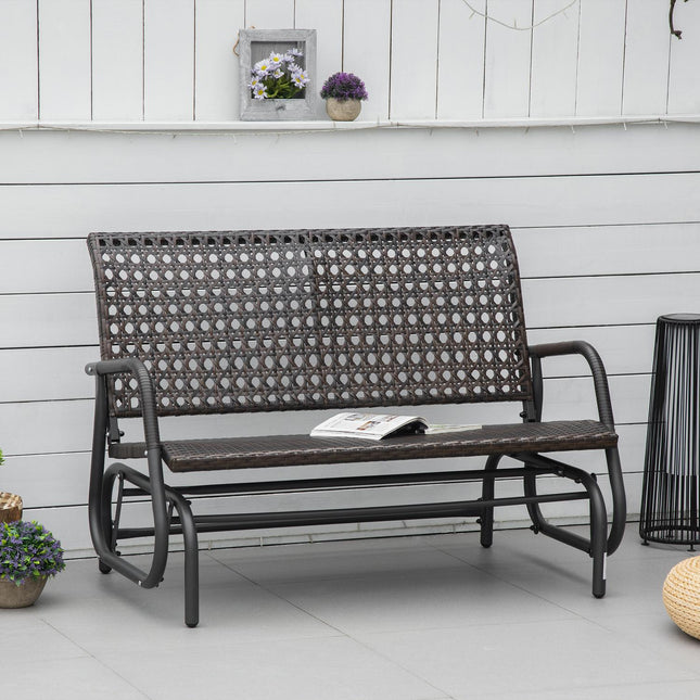 Polirattanowa Huśtawka Ławka 2-Osobowa Patio Ogrodowe Fotelik Ogrodowy Huśtawka Ogrodowa Z Oparciem Ławka Ławka Parkowa Brązowa 70 X 120 X 84 Cm