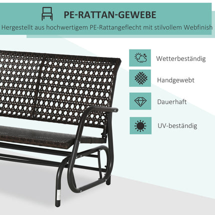 Outdoor 2-seater polyrattan swivel bench with backrest