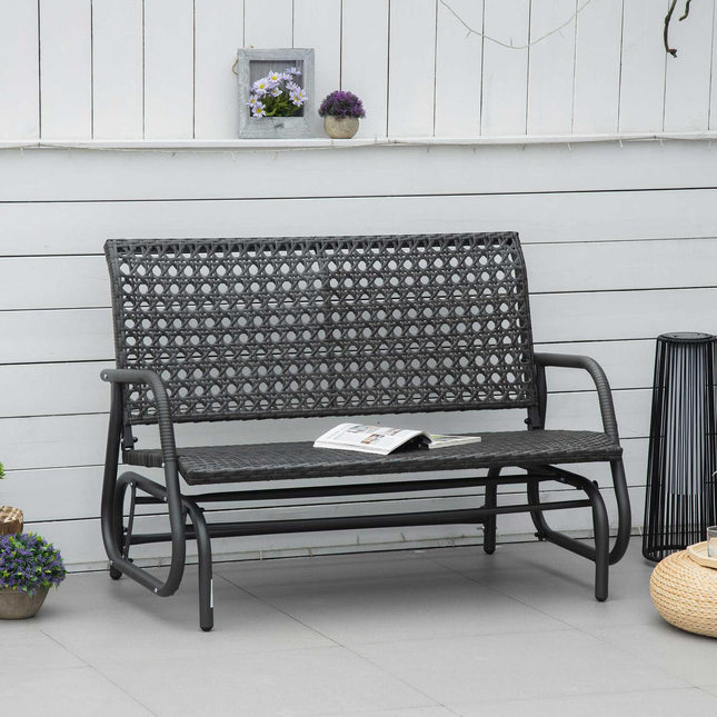 Polirattanowa Huśtawka Ławka 2-Osobowa Patio Ogrodowe Fotelik Ogrodowy Huśtawka Ogrodowa Z Oparciem Ławka Ławka Parkowa Szara 70 X 120 X 84 Cm