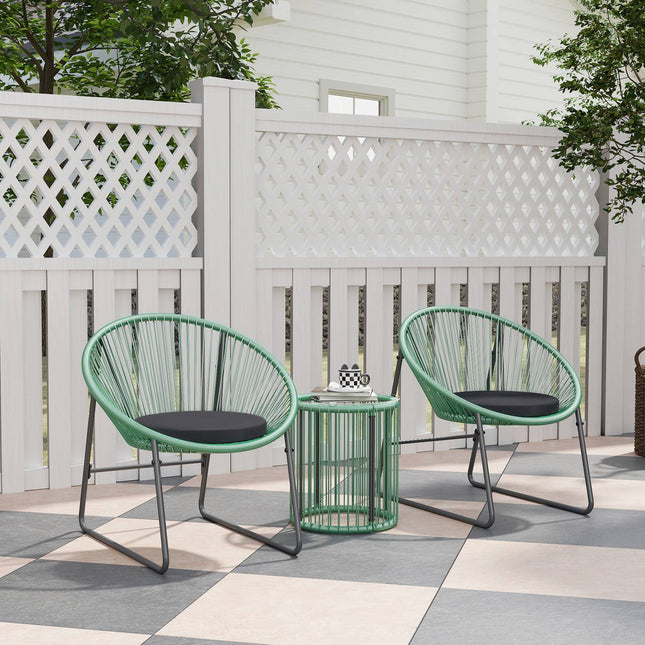Polyrotan tuinmeubelset, outdoor lounge balkonmeubel voor 2 personen, 3-delige zitgroep met 2 stoelen, bijzettafel, kussens, weerbestendige tuinlounge voor in de tuin, terrasbalkon, groen