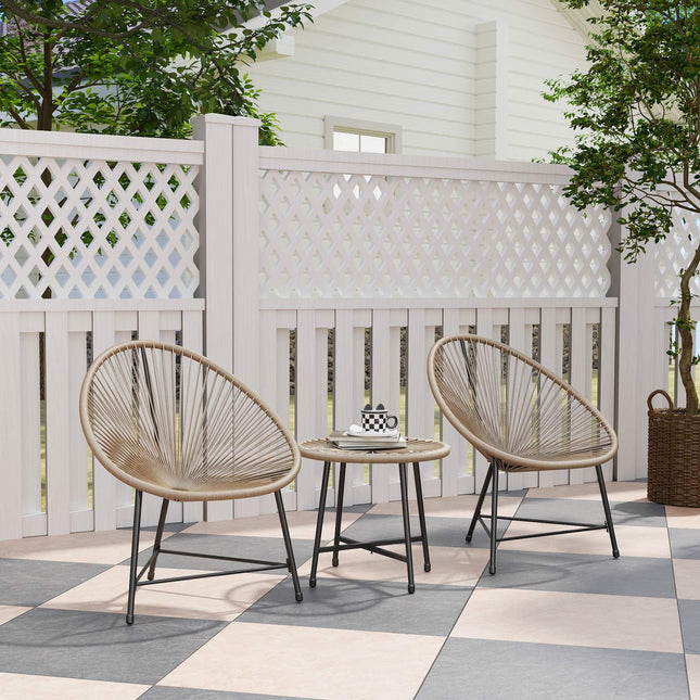 Polyrotan tuinmeubelset, outdoor lounge balkonmeubel voor 2 personen, 3-delige zitgroep met 2 stoelen, tafel, weerbestendige tuinlounge voor in de tuin, terrasbalkon, natuurlijk hout Aosom