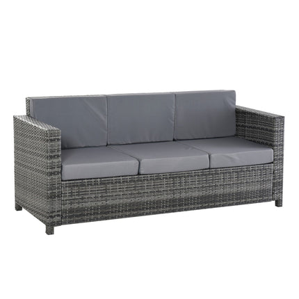 3 Seater Poly Rattan Garden Sofa with Cushions - Grey
