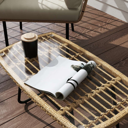 Outdoor poly rattan side table, UV resistant, glass top