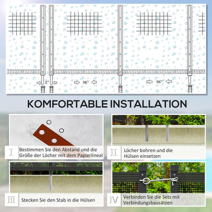 Black garden and pool fence 365x126 cm, Set of 4 panels