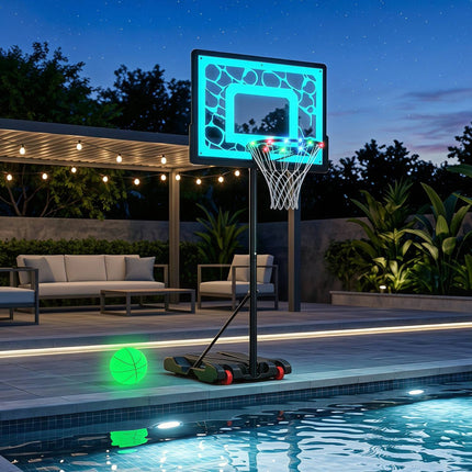 Pool Basketball Hoop with LED Lights, Adjustable Rim, Black