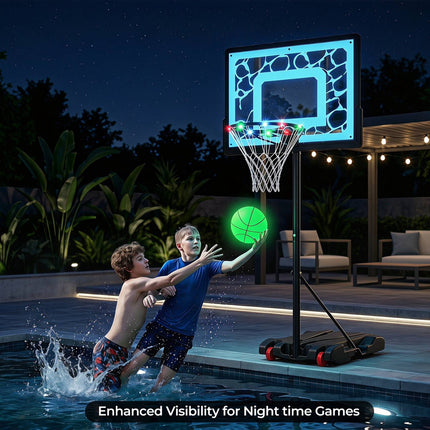 Pool Basketball Hoop with LED Lights, Adjustable Rim, Black
