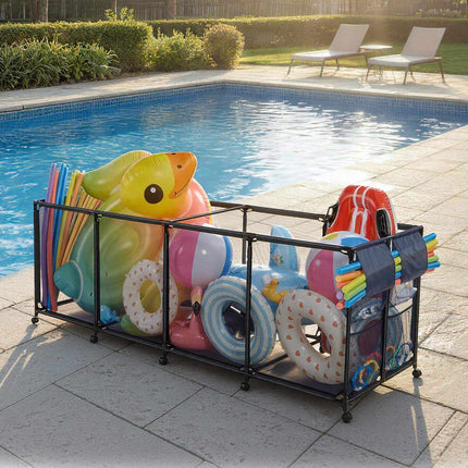 Pool Float Storage Bin on Wheels, Mesh, Noodle Holder