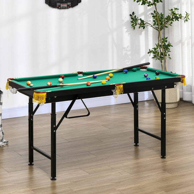 Pooltafel 1,20 M Opvouwbaar 140 X 60 X 55-75 Cm Tafelbiljart Met Accessoires, Driehoek, 2 Keuen, 16 Ballen Voor Jeugd, Volwassenen, Staal, Groen