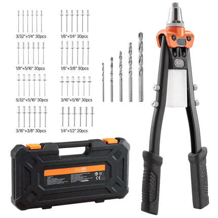 Pop Rivet Gun Kit, 230 Rivets, 5 Nosepieces, Case