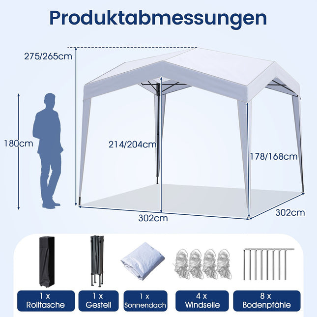 Waterdichte pop-up 3x3m gazebo met wielen, haringen en touwen