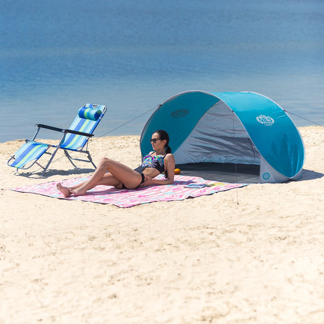 Pop Up Beach Tent, Turquoise-Grey, UV Protection