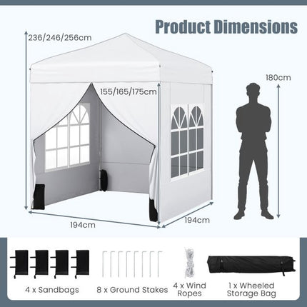 Pop Up Canopy Tent 6.5x6.5 Ft, 4 Sidewalls, Wheeled Bag