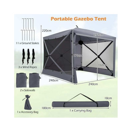 Pop-Up Folding Gazebo with 2 Removable Side Panels, 240 x 240 cm, Dark Grey