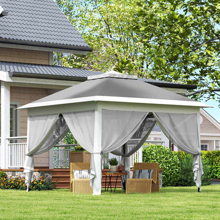Pop-Up Garden Pavilion, Metal Frame, Grey, 330x330x288 cm