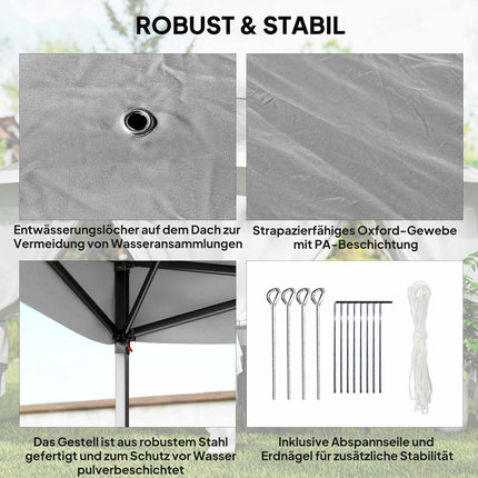 Pop-Up Garden Pavilion, Metal Frame, Grey, 330x330x288 cm