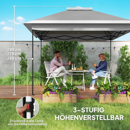 Pop-Up Garden Pavilion, Metal Frame, Grey, 330x330x288 cm
