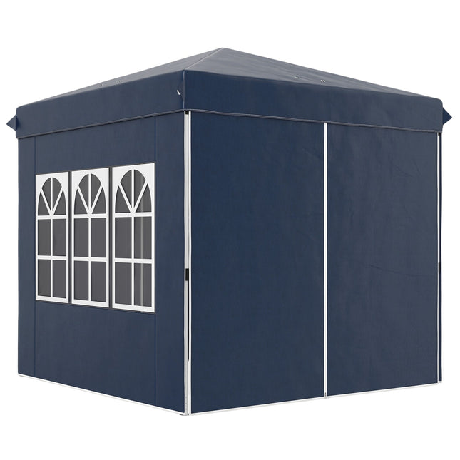 Paviljoen 2,5 x 2,5 m, waterafstotend, stabiel, winterbestendig pop-up vouwpaviljoen, UV-bescherming 50+, opvouwbare partytent, tuintent met 4 zijpanelen, zaktuinpaviljoen voor op de camping, tuin, donkerblauw