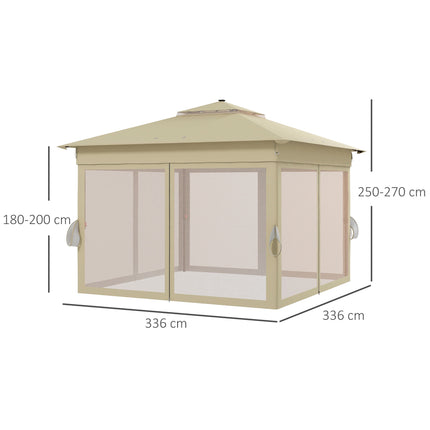 Pop-Up Gazebo 3.3x3.3m, Water-Resistant, LED, Mosquito Net