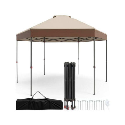 Pop-Up Gazebo 3.6 x 3.6 m with Adjustable Height, Metal Frame, Brown