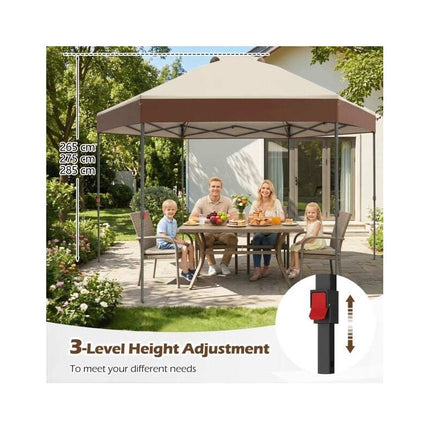 Pop-Up Gazebo 3.6 x 3.6 m with Adjustable Height, Metal Frame, Brown