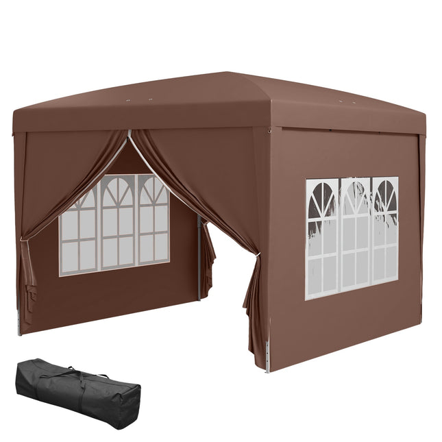 Tuinpaviljoen ca. 3x3m, waterafstotend, stabiel, winterbestendig pop-up vouwpaviljoen, UV-bescherming 50+, opvouwbare partytent, tuintent met 4 zijpanelen, zaktuinpaviljoen voor kamperen, tuin, koffie