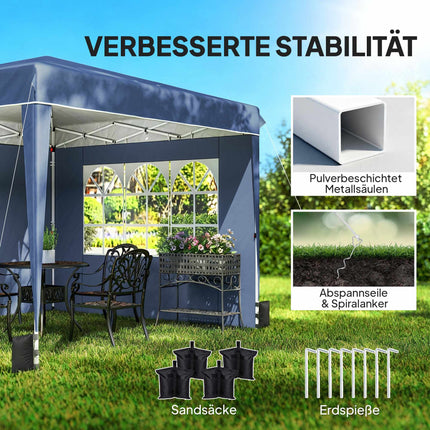 Pop-Up Gazebo 3x3m, Waterproof, Adjustable Height, Blue