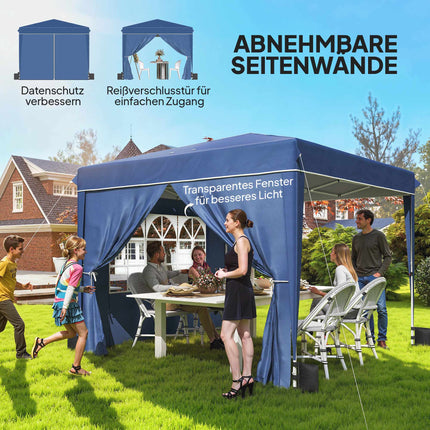 Pop-Up Gazebo 3x3m, Waterproof, Adjustable Height, Blue