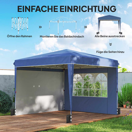 Pop-Up Gazebo 3x3m, Waterproof, Adjustable Height, Blue