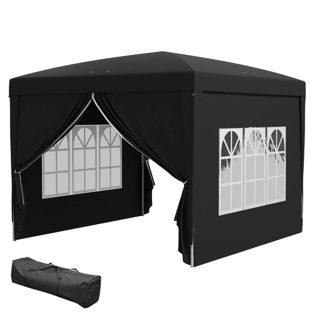 Paviljoen ca. 3x3m, waterafstotend, stabiel, winterbestendig pop-up vouwpaviljoen, UV-bescherming 50+, opvouwbare partytent, tuintent met 4 zijpanelen, zaktuinpaviljoen voor op de camping, tuin, zwart