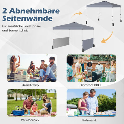 Pop-Up Gazebo 3x3m with 2 Sidewalls, Bag, Grey
