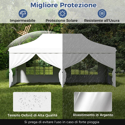 Pop-Up Gazebo 3 x 6 m, 6 Sidewalls, Zippered Doors