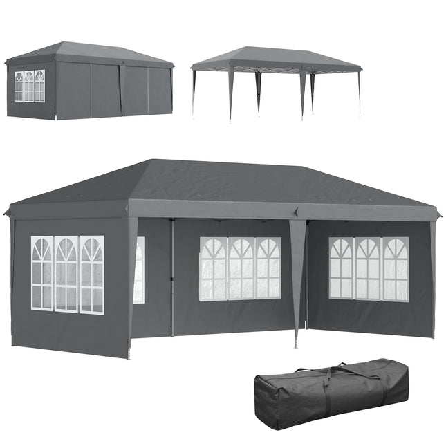 Opklapbare partytent 3x6m waterdicht met 4 zijwanden, grijs