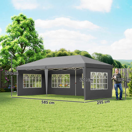 Pop-Up Gazebo 3x6m Waterproof with 4 Sidewalls, Grey