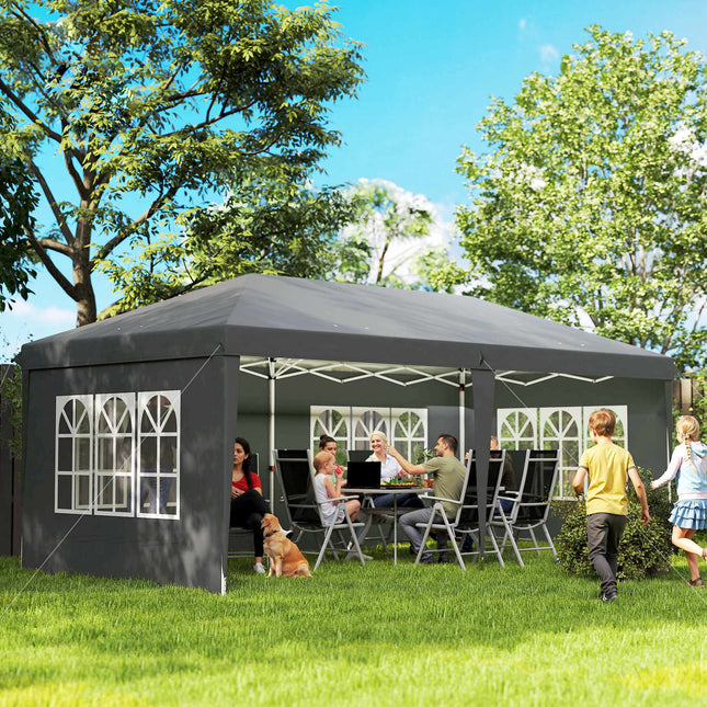 Opklapbare partytent 3x6m waterdicht met 4 zijwanden, grijs