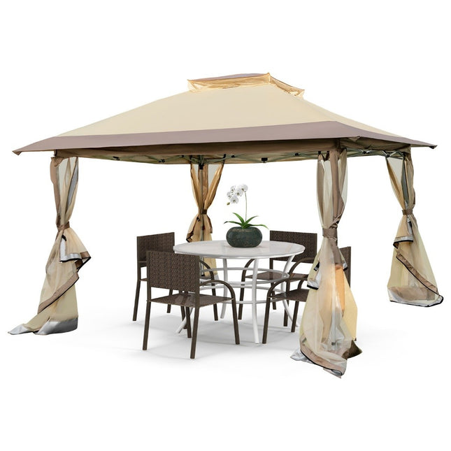 Pop-up paviljoen met klamboe, UV 50+, 3,6 x 3,6 m, kaki