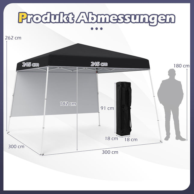 Pop-up paviljoen 3x3m, waterdicht, zonwerend, zwart