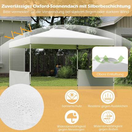 Pop-Up Pavilion 3x3m with Sides, Bag, Wind Ropes, White