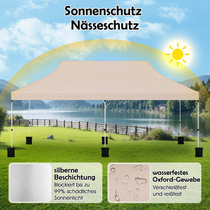 Pop-Up Pavilion 3x6m, Adjustable Height, Beige, UV Protection