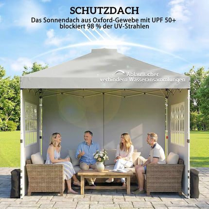Pop-Up Pavilion, UV50+ Waterproof, 3 Sidewalls, Light Gray